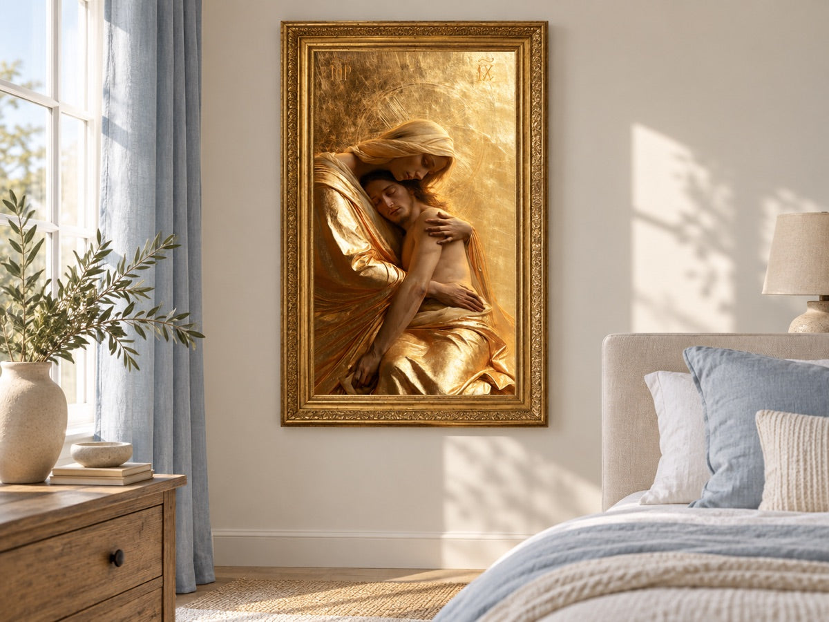 피에타 — gold framed interior mockup