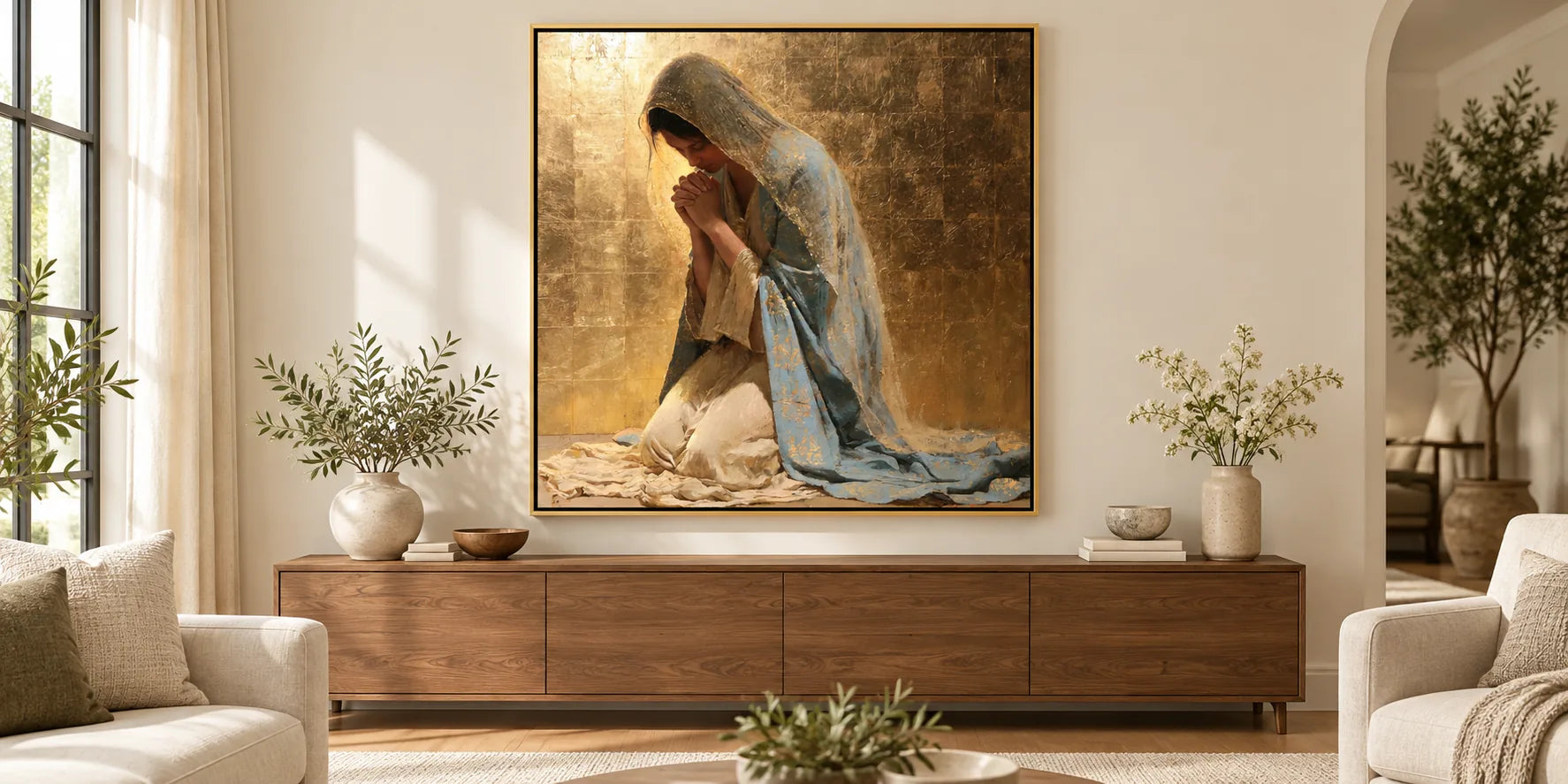 Virgin Mary in Prayer - Mary in a Sacred Garden